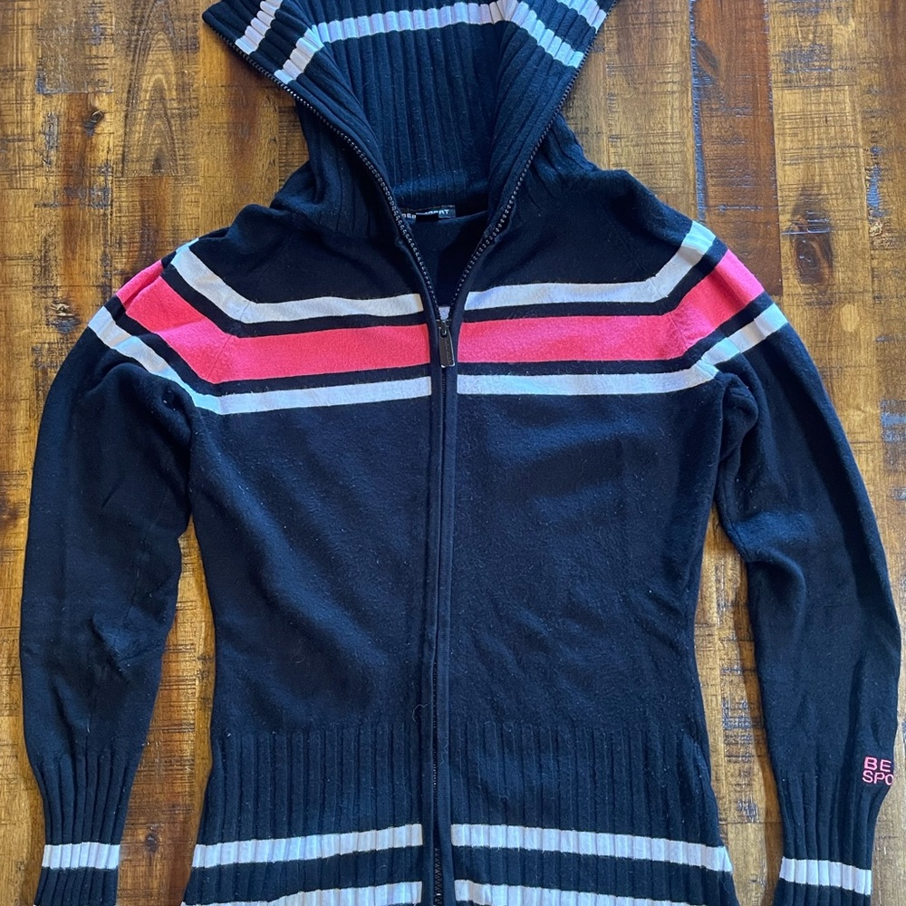 Black Zip-Up Hoodie with Stripes